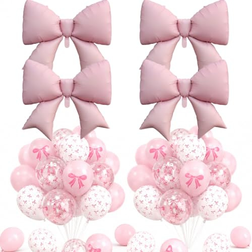 40 Stück Schleifen Luftballons Rosa Weiß Geburtstagsdeko Mädchen | Folienballon Latex Ballons für Bride To Be Deko, Hochzeit, Valentinstag, Jga, Babyparty, Prinzessin Geburtstag