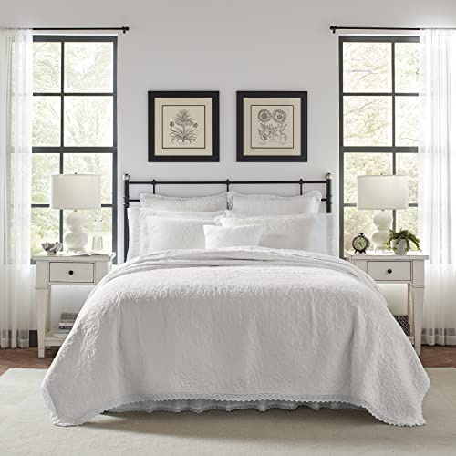 Laura Ashley Home Quilt Set-100, atmungsaktive und leichte Bettwäsche mit passenden Kissenbezügen, vorgewaschen für zusätzliche Weichheit, Baumwolle, Weiß, King Size