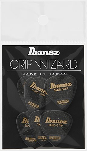 Ibanez PPA16XSG-BK Lot de 6 médiators GRIP WIZARD à grip sable, 1.2mm, Noir