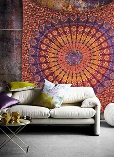Popular Handicrafts Kp751 King Size Hippie Mandala Bohemian Psychedelic Intricate Floral Design Indische Tagesdecke Magical Thinking Tapisserie King Size Kastanienbraun Gelb