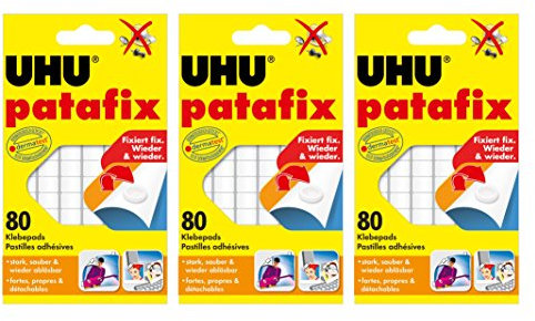 3 x UHU patafix weiß, wieder ablösbare Klebepads, 3 x 80 Stück