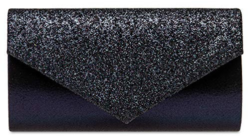 Caspar TA517 Damen kleine elegante Glitzer Clutch Tasche Abendtasche, Farbe:dunkelblau, Größe:Einheitsgröße