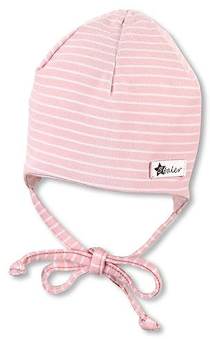 Sterntaler OCS Beanie Ringel - weiche Beanie Mütze aus Singlejersey (Bio) mit dezenten Streifen - Mädchen Kopfbedeckung - Baby und Kinder Übergangsmütze mit Bindeband - ab Geburt - rosa, Größe 37