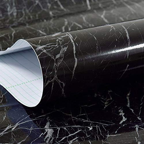 Rouleau de papier peint autocollant en vinyle effet marbre noir élégant de 60 cm x 200 cm pour cuisine, salle de bain, comptoir, meubles