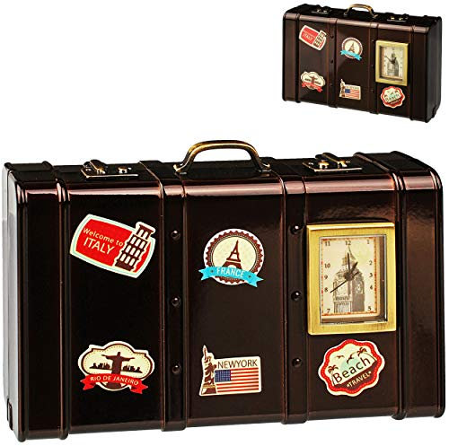 alles-meine.de GmbH kleine - Tischuhr/Miniatur - Uhr - Koffer - Reisekoffer - aus Metall - 9,8 cm - batteriebetrieben - Analog - Batterie - dunkel braun - schwarz - Zahlen Steh..