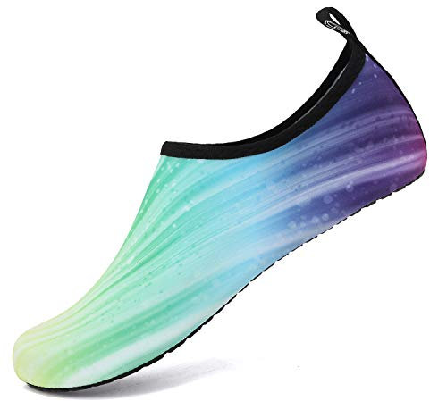 HMIYA Badeschuhe Strandschuhe Wasserschuhe Aquaschuhe Schwimmschuhe Surfschuhe Barfuß Schuhe für Damen Herren(Farbverlauf Grün,34-35 EU)