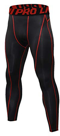 LNJLVI Kompressionshosen Herren Workout Sport-Leggings Atmungsaktiv Fitness Strumpfhosen Lange Running-Hosen(Running/Schwarze rote Linie,L)