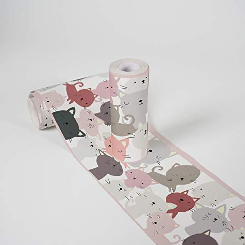 A.S. Création selbstklebende Bordüre - Papierbordüre mit kinderfreundlichen Motiven in Rosa, Grau und Weiß - auf 5,00 m x 0,15 m je Rolle