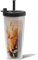 Dodoko Reusable Boba Cup and Straw Boba Tea Cup Bubble Tea Cup and Straw Reusable Iced Coffee Cup Cold Coffee Cup Smoothie Cup with Lid and Straw Smoothie Cup to go Smoothie Tumbler 17 oz - Black