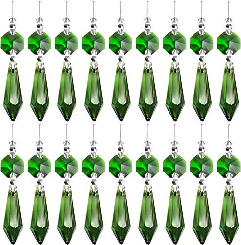 20 Stück Kronleuchter Eiszapfen Kristall U-Tropfen Prismen Lampenteile Glasanhänger Perlen für Hochzeit, Party oder Urlaubsdekoration, 37 mm, Grün