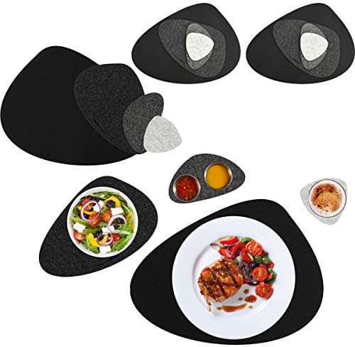 DuneDesign 16er Flusskiesel Tischset - Filz Platzset und Untersetzer für 4 - Abwaschbar Hitzefest