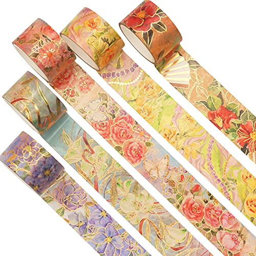 YUBX Gold Washi Tape Set Masking Tape Klebeband Bunt für DIY Handwerk, Bullet Journals, Planer, Scrapbooking, Verpackung (Light Gift)