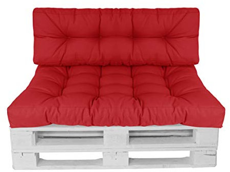 Herlag Palettenkissen-Set 2-teilig (Rot, Sitzpolster mit Rückenlehne, Polyester, PU Flocken, Polyesterwatte) P207272-2313MCT