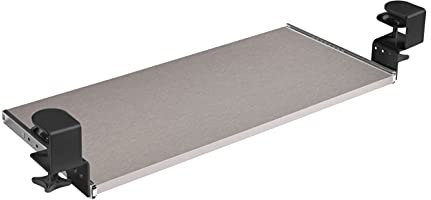 FIX&EASY Tastaturauszug klemmbar mit Tastaturablage 600X400mm alu silber Dekor, Tischklemmen höhenverstellbar schwarz, Schienen verzinkt 400mm, Auszug für Tastatur Maus Keyboard und Laptop Ablage