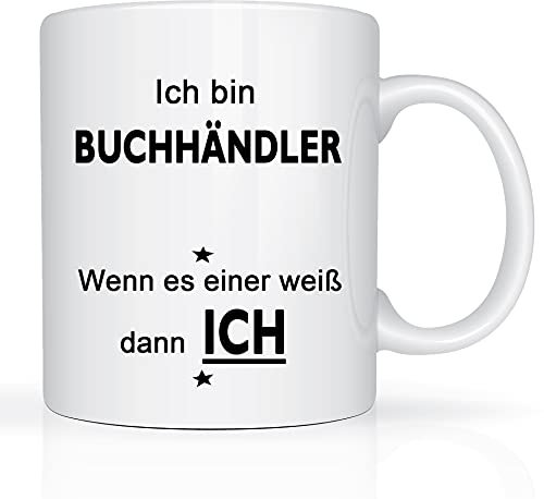 Print-Klex Berufstasse mit Buchhändler Motiv Bedruckt Buchhändler Tasse für Beruf Geschenk Kaffeebecher Geschenktasse Teetasse Arbeitstasse Arbeitsbecher mit Druck 330ml Beruf Tasse