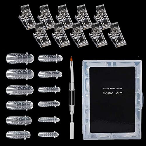 Kit de Outils Extension Ongles, Kit de Outils Bricolage Nail Art Comprendre 120Pièces Naturel Faux Ongles,1Pcs Double-Ended Polygel Brush&Picker,10 Pcs Nail Tips Clip pour Ongles en Polygel