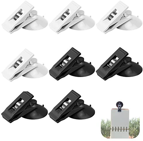 WENRERO 8 Stück Saugnapf Clip Saugnapf mit Klammer 4 weiß Clip mit Saugnapf 4 Schwarz Saugnapfclip 3 x 3,5CM Kunststoff Saugnapf Klammer Saugstark Wasserdichte Saugnapf mit Clips für Bad, Küche, Büro