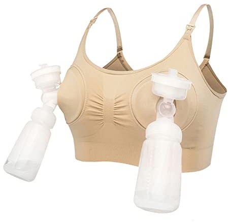 LEAPOVER Women Hands Free Breast Pump Breast Feeding Pump Pumping Bra Maternity Adjustable Nursing Bra (Skin L)