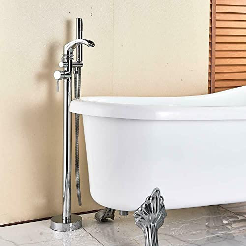 Huin Baignoire au sol sur pied robinet de douche cascade baignoire mélangeur de remplissage mélangeur mitigeur système de robinetterie-Chrome