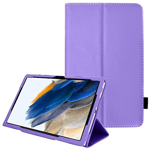 TECHGEAR Leder hülle Kompatibel mit Samsung Galaxy Tab A8 10.5 2021 (SM-X200 / SM-X205) Premium PU Leder Schlank Folio Schutzhülle mit Ständer und Handschlaufe, Tab A8 2021 hülle [Lila]
