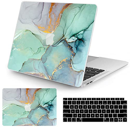 Vozehui Hülle Kompatibel mit MacBook Pro 13 Zoll Laptop Hülle 2020 Release M1 A2338/A2251/A2289 Touch ID, mit Marmormuster Design Schutzhülle aus Kunststoff Hartschale & Tastaturabdeckung, Marmorgrün