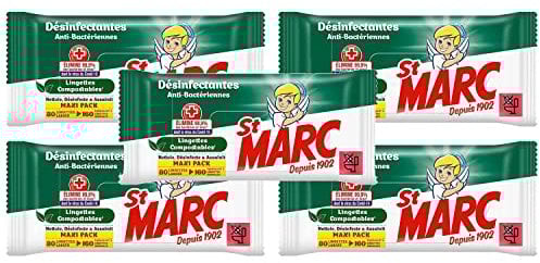 ST MARC Lot de 5 Lingettes Biodégradables Larges Désinfectantes x80