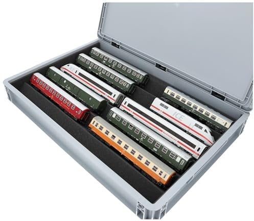 Feldherr Eurobox mit Zugliege für Spur H0 5 Lange Fächer - Sichere Aufbewahrung für Modelleisenbahnen - Platz für Lokomotiven und Fahrzeuge, idealer Schutz beim Transport