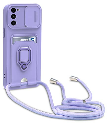 yanasuo Schiebe Kameraschutz Silikon Handykette Hülle kompatibel mit Samsung Galaxy S20 FE 5G /4G, Metall Ring Halter Handy Cover,Verstellbarer Halskette Handyhülle-Lila