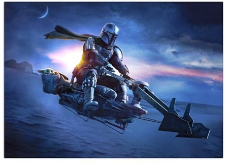 Displate Offiziell Star Wars MetallPoster Magnetische Befestigung Inklusive Lizenziert Bilder Hochwertiges Poster Mandalorian Season 2 - Din Djarin With Grogu Poster - 45 cm x 32 cm