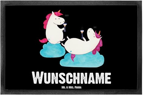 Mr. & Mrs. Panda Personalisierte Fußmatte Einhorn Sekt 40 x 60 cm - Geschenke, Fussmatte, Korken, Freundin, Einhörner, Personalisierter Fußabtreter, Spaß, Türmatte personalisiert, Party, Unicorn
