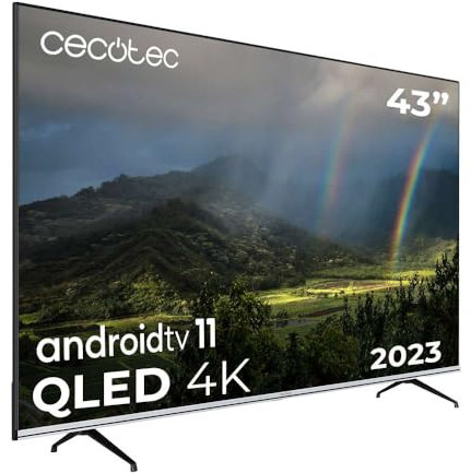 Cecotec Televisor LED 43 Smart TV QLED v2 Series VQU20043s. 4K UHD, Android 11, Diseño sin Marco, MEMC, Dolby Vision y Dolby Atmos, HDR10, 2 Altavoces de 10W, Modelo 2023