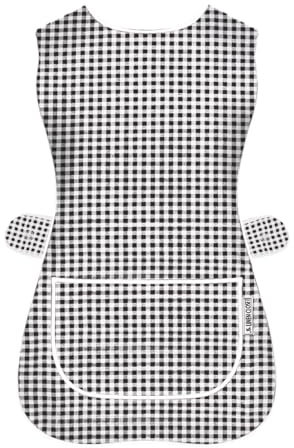 LINEN CLOSET Delantales unisex con bolsillos para mujer, para limpieza, catering, chef, cocina, delantal de trabajo, Cuadros negros, XXL