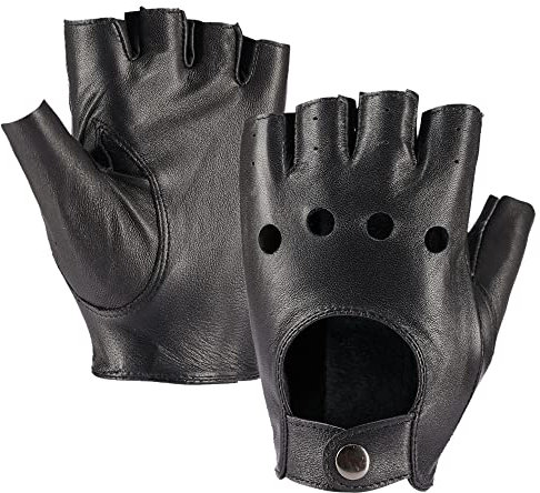 MGGMOKAY Fingerlose Herren Half Finger Autofahrer Handschuhe aus Leder,Schwarz,L