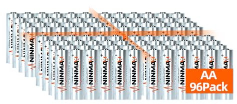 NINMAX® Lithium AA Batteries 3500mAh, 96 Pack 1.5V Longest Lasting Double A Battery for High-Tech Devices【Non-Rechargeable】