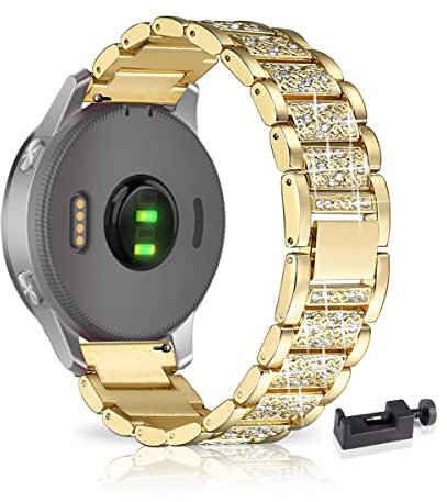 20MM Metall Armband Kompatibel Mit Garmin Venu Sq/Sq Music/Venu 2 Plus/Vivoactive 3/3 Music/Vivomove 3/HR/Style/Luxe, Frauen Strass Glitzer Verstellbare Edelstahl Ersatzbänder (A)