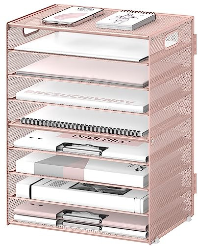 DALTACK Briefablage mit 9 Ebenen, Schreibtisch-Organizer mit Griffen, Netz-Aktenhalter, Organisation, Papiersortierer, Schreibtisch-Organizer für Büro, Zuhause, Schule, Rosa