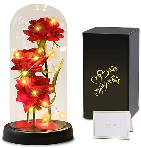Regalo di la Festa Della Mamma per Donne Mamma, La Bella e La Bestia Rosa Eterna, Fiori con Luce, Romantico Kit Rose per Anniversario Matrimonio Regali di Festa della Mamma, Fiore Rosa Regalo