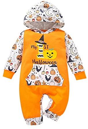 Allbestop Nouveau Né Garcon Halloween,Combinaison Homme Pyjama Body Serpillière Bebe Costume Déguisement Garçon Deguisement Ange Sexy Femme Ongle Halloween Maqui(A-Orange,6-9 Mois)