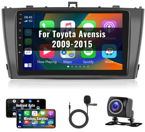 Hodozzy Android Autoradio für Toyota Avensis T27 2008-2015 Radio mit Wireless Carplay Android Auto, Bildschirm 9 Zoll Touchscreen Radio 2 DIN Navi GPS Bluetooth/WiFi/FM RDS/SWC+Kamera