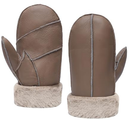 MGGMOKAY Herren Lammfell Shearling Fäustlinge Warme Lederhandschuhe,Hellbraun,XL
