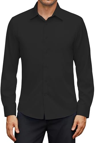 siliteelon Mens Shirts Long Sleeve Black Shirt for Men Adult Smart Casual Dress Formal for Men Work Funeral Shirt 2XL