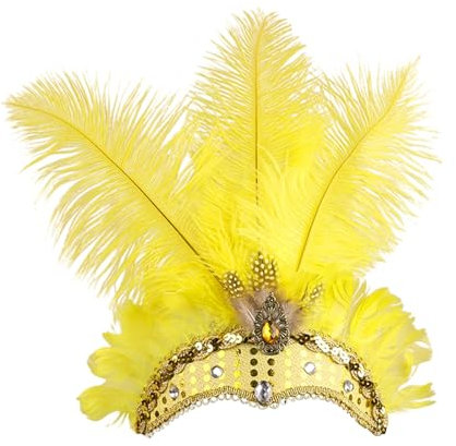 Feder Stirnband Fascinator Damen Flapper Stirnbänder Cosplay Haarband Karneval Party Kopfschmuck Vintage Feder Haarreif Feder Kopfbedeckung Kostüm für Party Karneval Hochzeit (Yellow, One Size)