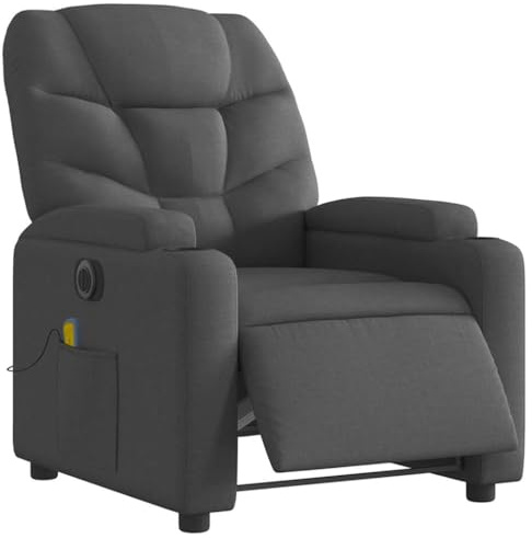 vidaXL Massagesessel, Sessel Elektrisch, Relaxsessel mit Liegefunktion Vibrationsfunktion, Fernsehsessel Liegesessel für Wohnzimmer, Dunkelgrau Stoff