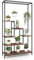COSTWAY 6-tier Tall Plant Stand, 180cm Metal Indoor Flower Pots Rack with 10 Hanging Hooks & Wire Shelf, Multipurpose Plant Display Holder Storage Organizer for Patio Garden Balcony (Black + Brown)
