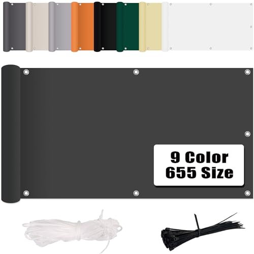 MENGH Balkon Sichtschutz Ohne Bohren Wind-und UV-Schutz, 160g/m², Mit Montagezubehör, 100% Polyester, für Balkon geländer,Terrasse & Garten - Anthrazit 90x750cm