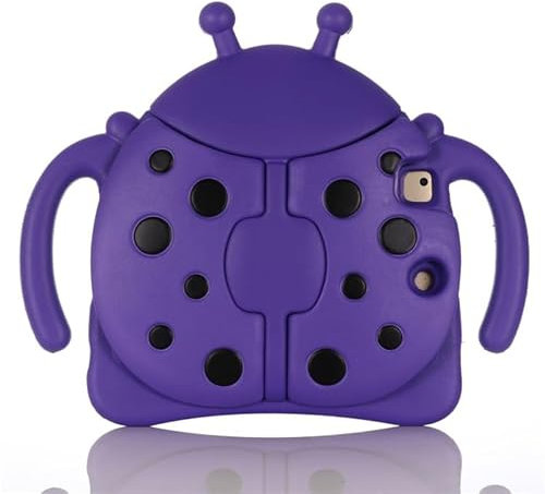 MINUUISCT Funda de silicona para iPad Air 2013/Air 2 2014 Generación Funda, funda para niños Cartoon Beetle compatible con iPad Pro 2016/iPad 2017 2018 9.7 pulgadas, violeta