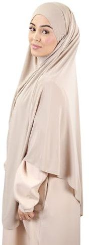 Lamis Hijab Khimar Premium-Jersey, Helltaupe., One size