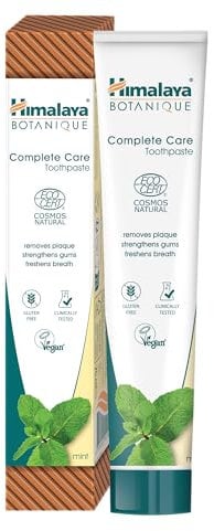 Ecocert Cosmos Natural Certified Himalaya Botanique Complete Care Herbal Toothpaste with Organic Actives, Mint Flavor, Fights Plaque, Freshens Breath, Fluoride Free, Gluten & SLS Free, 75 ml