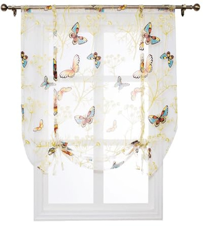 XNSHUN Raffrollo Mit Schlaufen Raffgardinen Gardinen, Küche Bindegardine Scheibengardine, Voile Transparentes Bändchenrollo, Für Schlafzimmer, Badezimmer, Küche，1er Pack (BxH 80x120cm,Libellen)