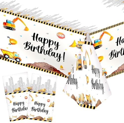 Tischdecke Bagger Kindergeburtstag, 2PC Bagger Tischdecke Geburtstag Deko | 137x274cm Tischdecke für Bagger Geburtstag,Wasserdicht Plastik Tischdecke,Tischdecke Geburtstags für Geburtstags Baby Party
